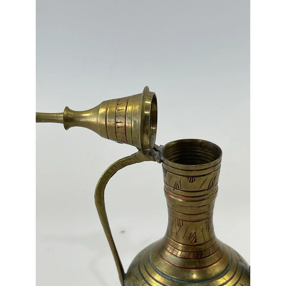 Vintage Brass Atfaba Handcrafted Etched Designs Middle Eastern Indian Pitcher